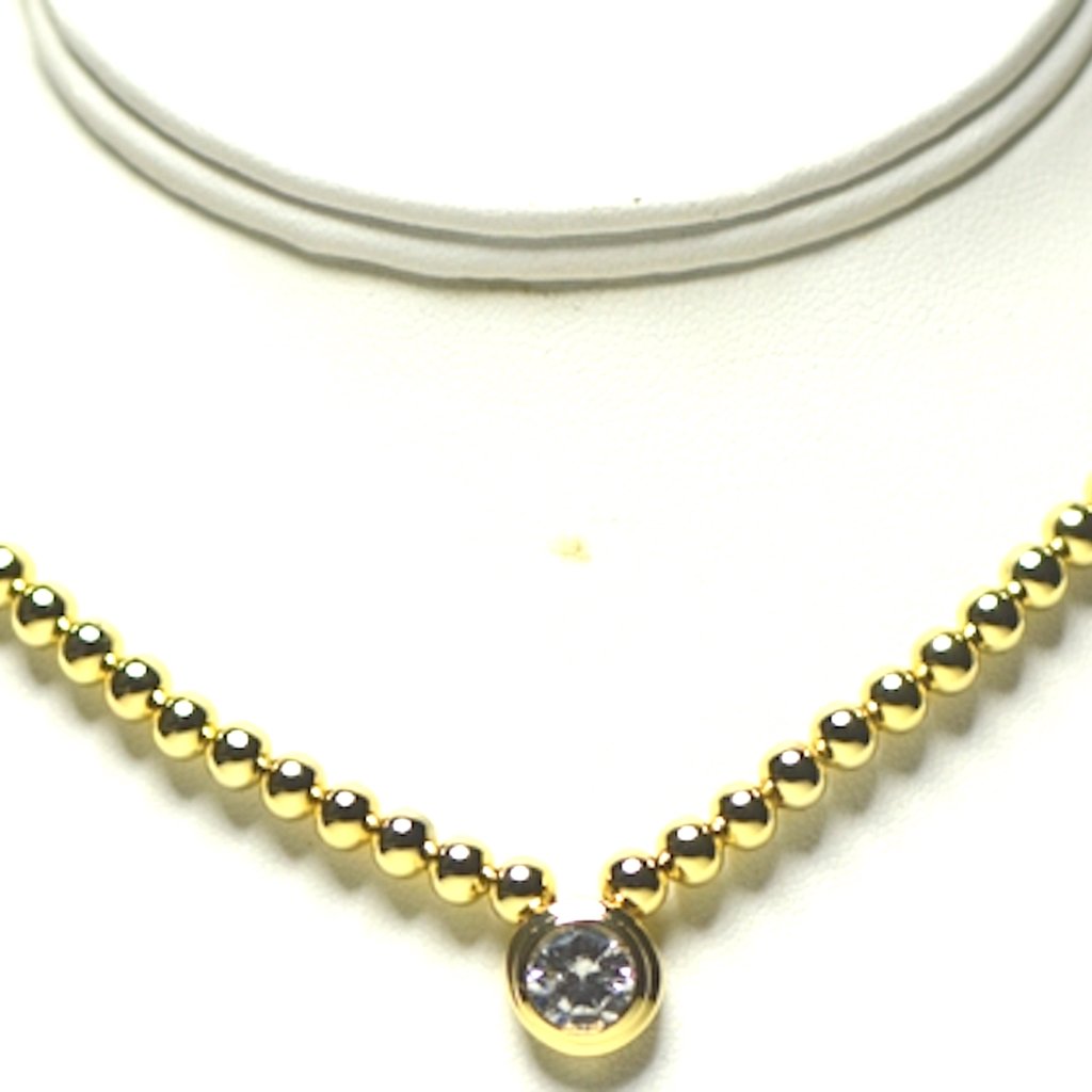 Gold Bead Necklace With Signity Cubic Zirconia